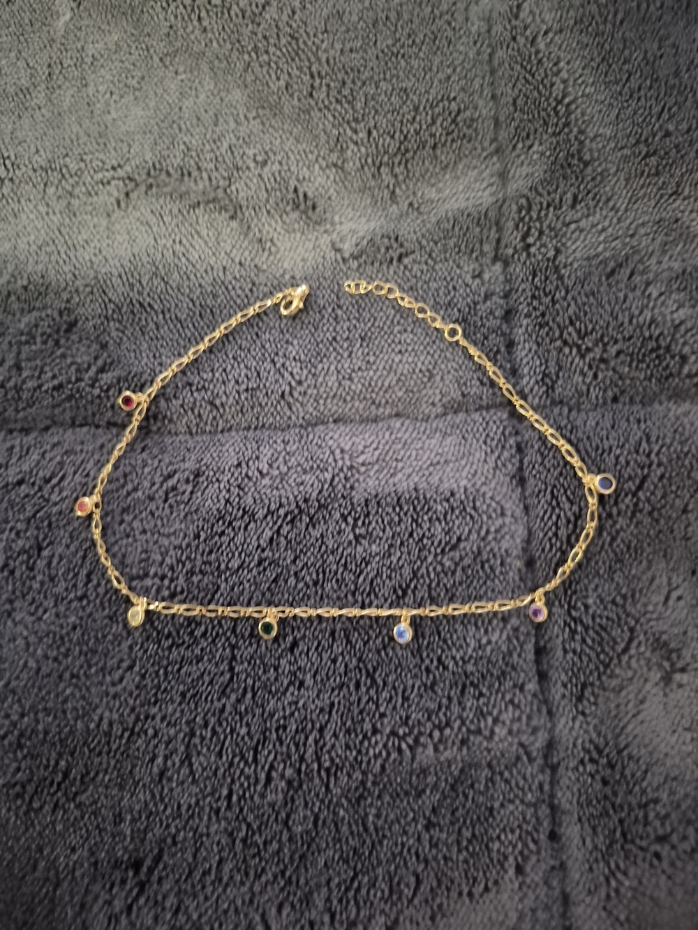 Diamonique Gold Clad Multi-Color Dangling Gem Ankle Bracelet